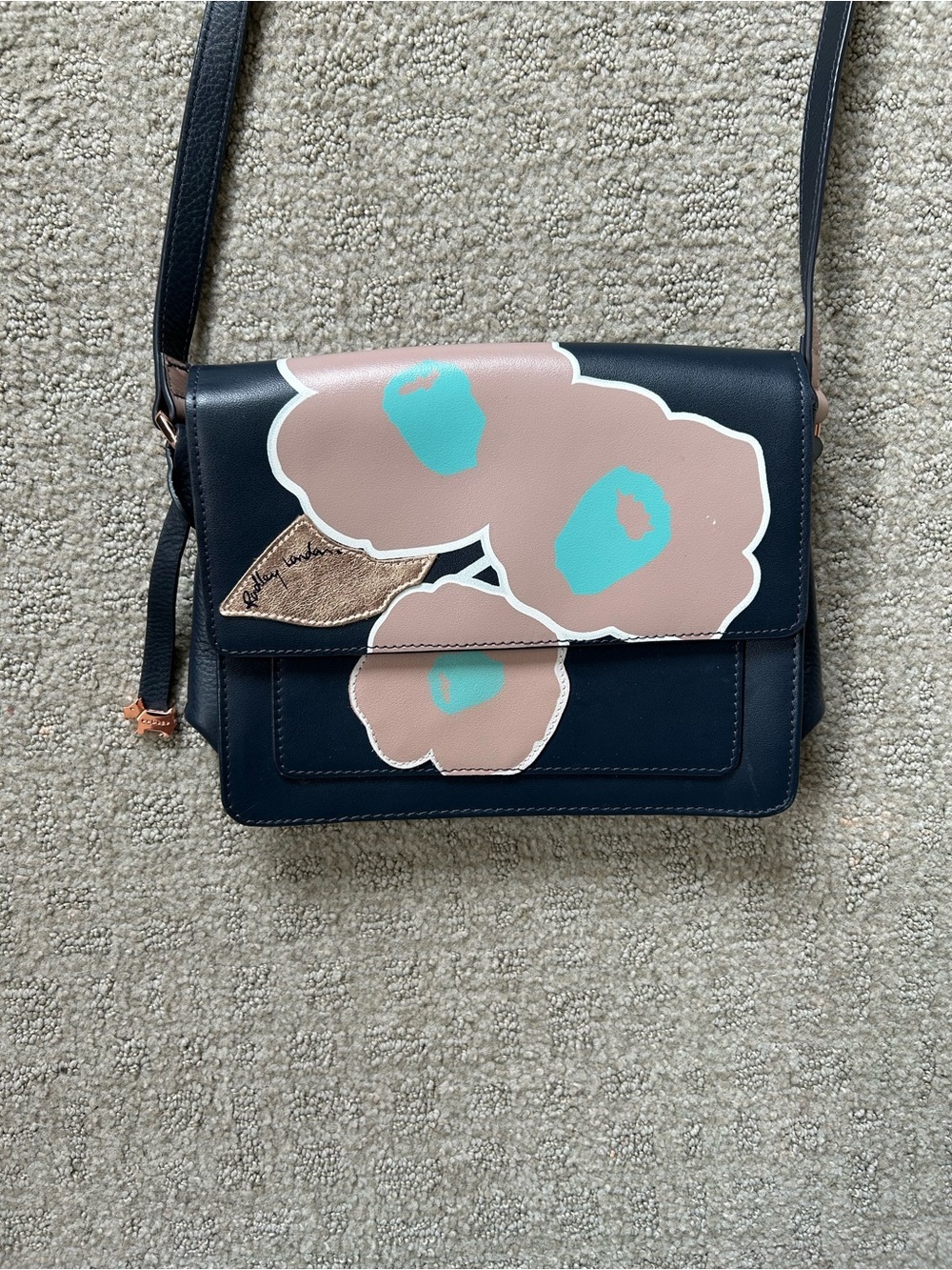 Radley London Summer Street Flapover Crossbody Bag leather floral dog heart NWOT